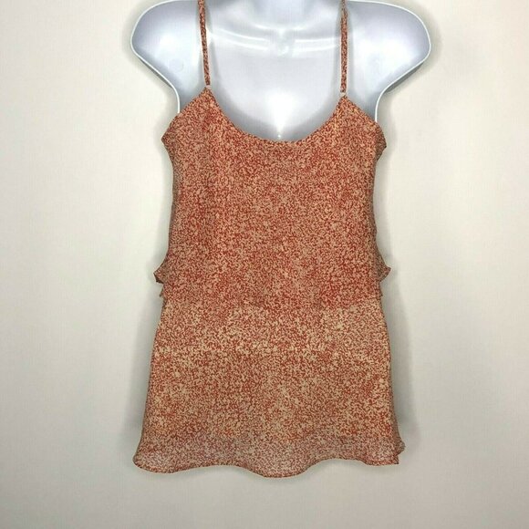 Cabi Womens‎ Size Small Ruffle Hem Tank Top Rust Floral Cami Summer Blouse - Picture 2 of 5